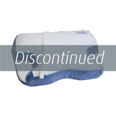 Photograph of CAP4001 CPAP pillow with large "Discontinued" bar overlaying image