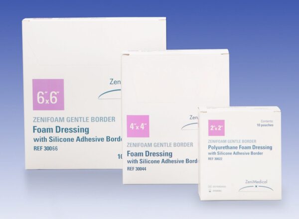 ZeniFOAM Gentle Border Polyurethane foam dressing - silicone adhesive, gentle border packaging