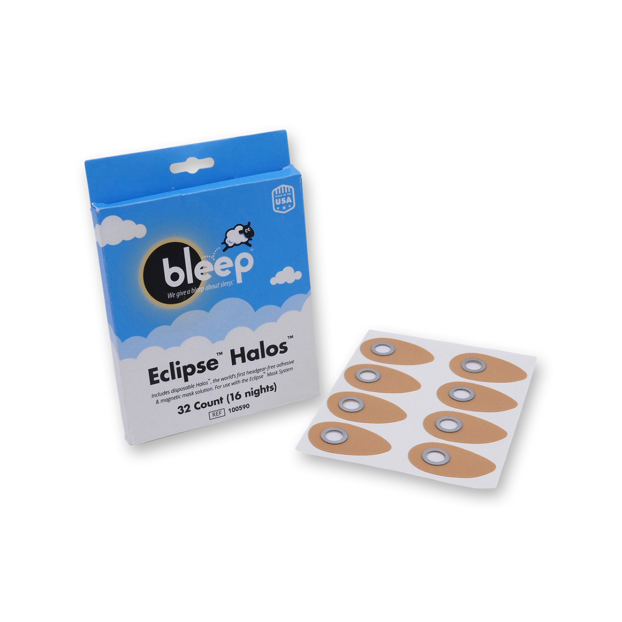 Photograph of CAP100631 Eclipse Halos next to their product packaging