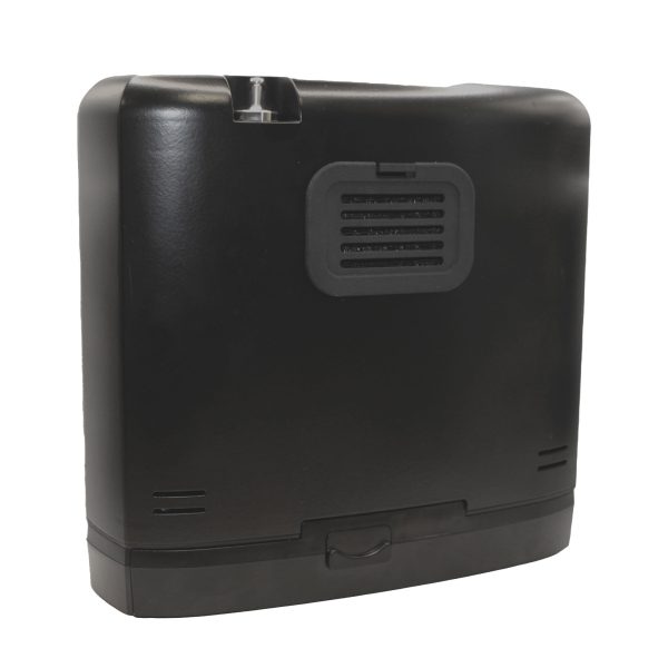 Photograph of DISCOV-R portable oxygen concentrator, three-quarter view