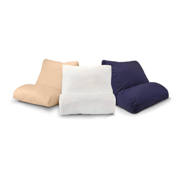 Photograph of 3 CAP4006 Multipurpose Flip Pillows, one of each with Beige, White, and Navy pillowcase color options