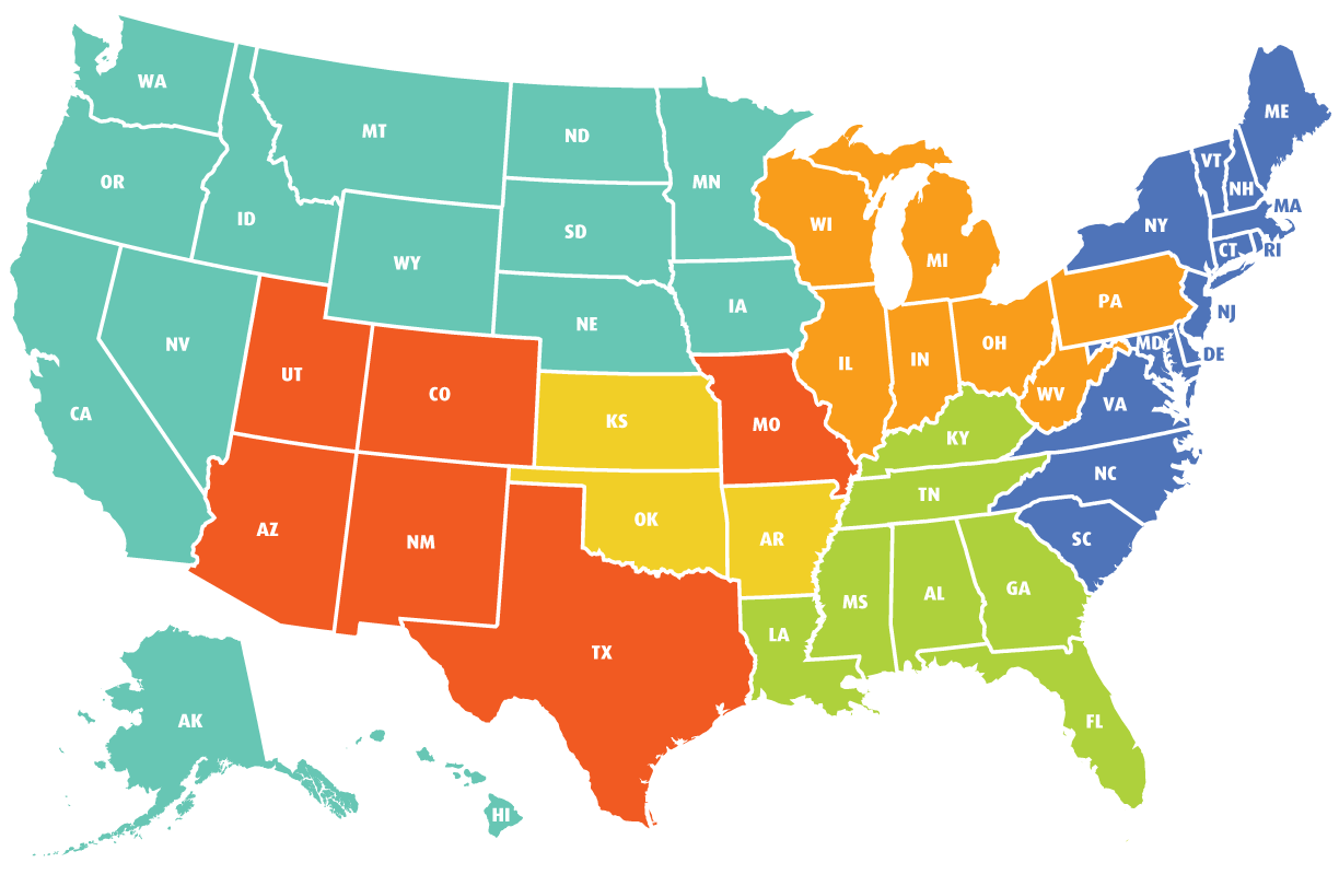 color coded map of the united states, including alaska and hawaii